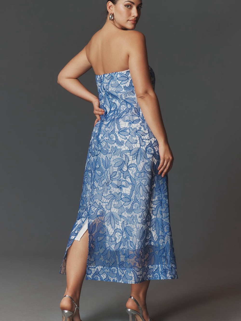 Anthropologie Strapless Embroidered Lace Midi Dress - Picture 4 of 15